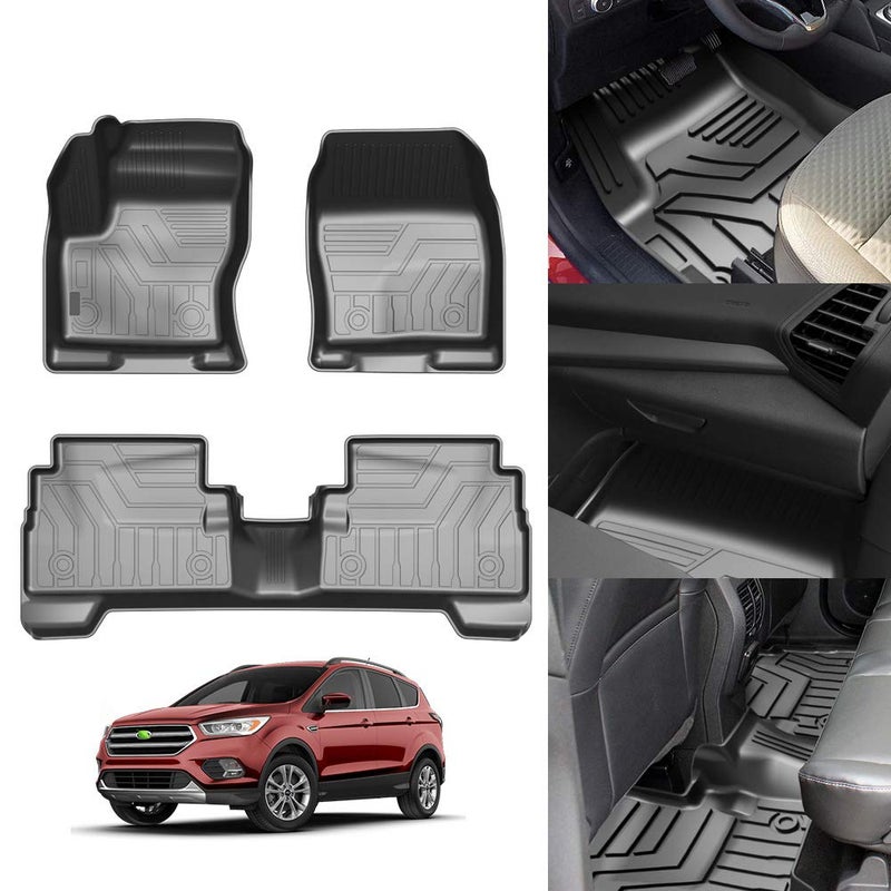 KUST Floor Mats for Ford Escape 2020-2025 2026 (NOT for Hybrid), All Weather TPE Rubber Front Rear 2 Row Car Mats Escape Accessories High Edge Black, 3PCS - Image 1